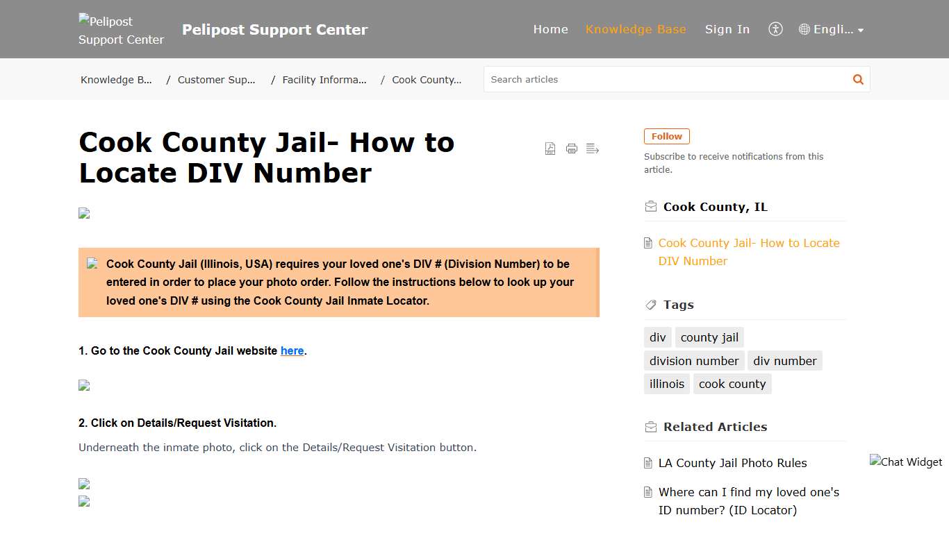 Cook County Jail- How to Locate DIV Number
