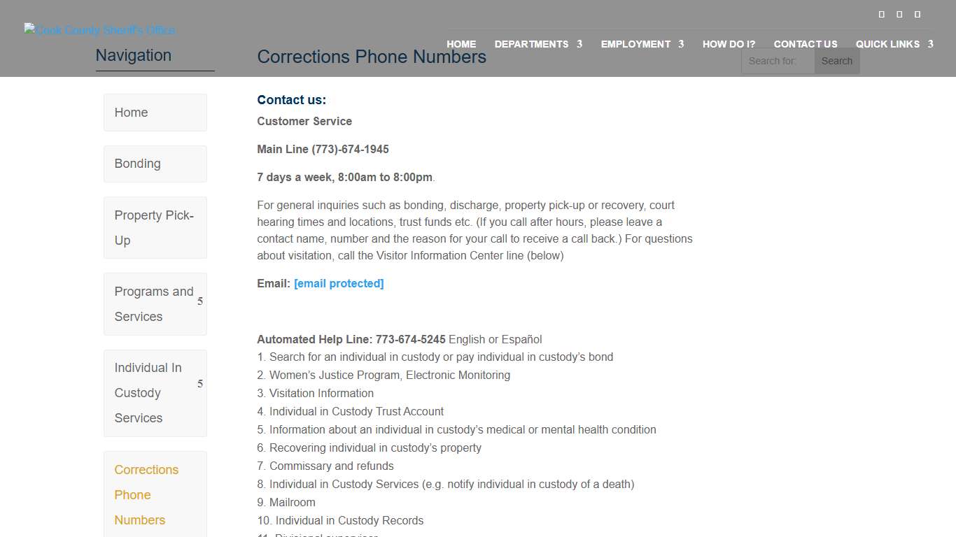 Corrections Phone Numbers